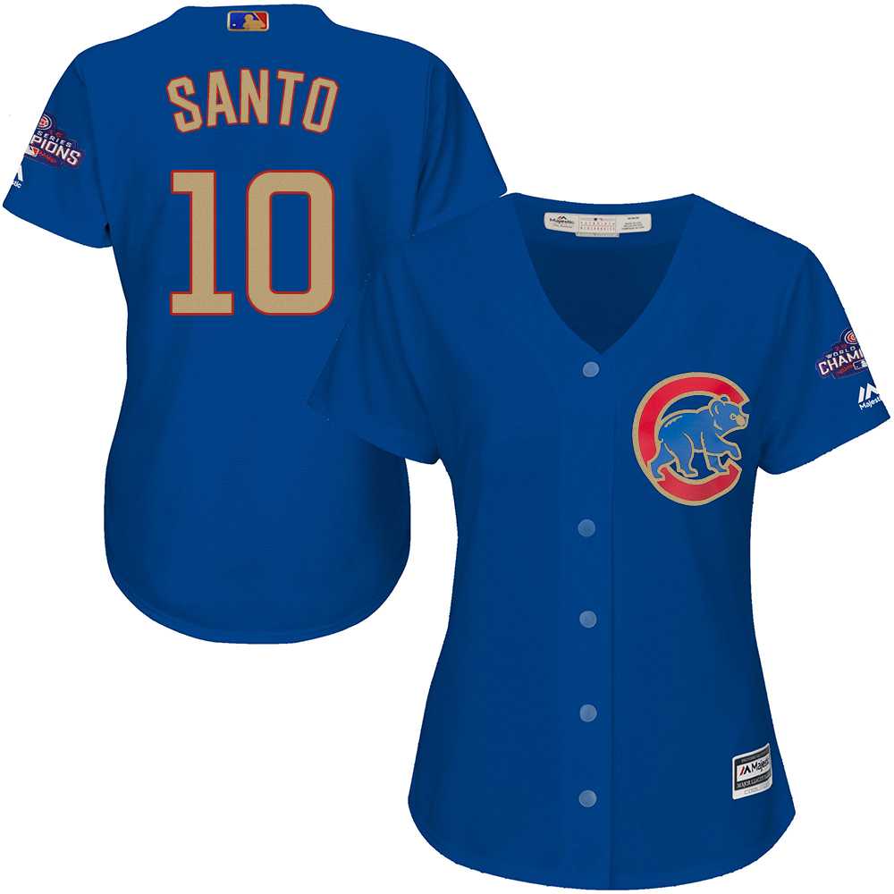 Women Chicago Cubs #10 Ron Santo Blue World Series Champions Gold Program New Cool Base Jersey JiaSu,We sell and wholesale Women Chicago Cubs #10 Ron Santo Blue World Series Champions Gold Program New Cool Base Jersey JiaSu on line form chian!