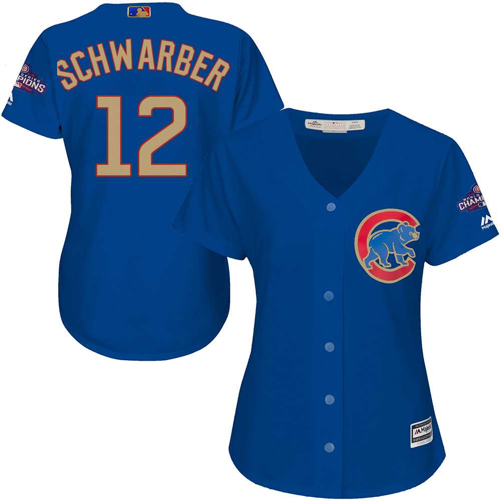 Women Chicago Cubs #12 Kyle Schwarber Blue World Series Champions Gold Program New Cool Base Jersey JiaSu,We sell and wholesale Women Chicago Cubs #12 Kyle Schwarber Blue World Series Champions Gold Program New Cool Base Jersey JiaSu on line form chian!