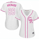 Women Colorado Rockies #28 Nolan Arenado White Pink New Cool Base Jersey JiaSu,baseball caps,new era cap wholesale,wholesale hats