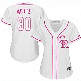 Women Colorado Rockies #30 Jason Motte White Pink New Cool Base Jersey JiaSu,baseball caps,new era cap wholesale,wholesale hats