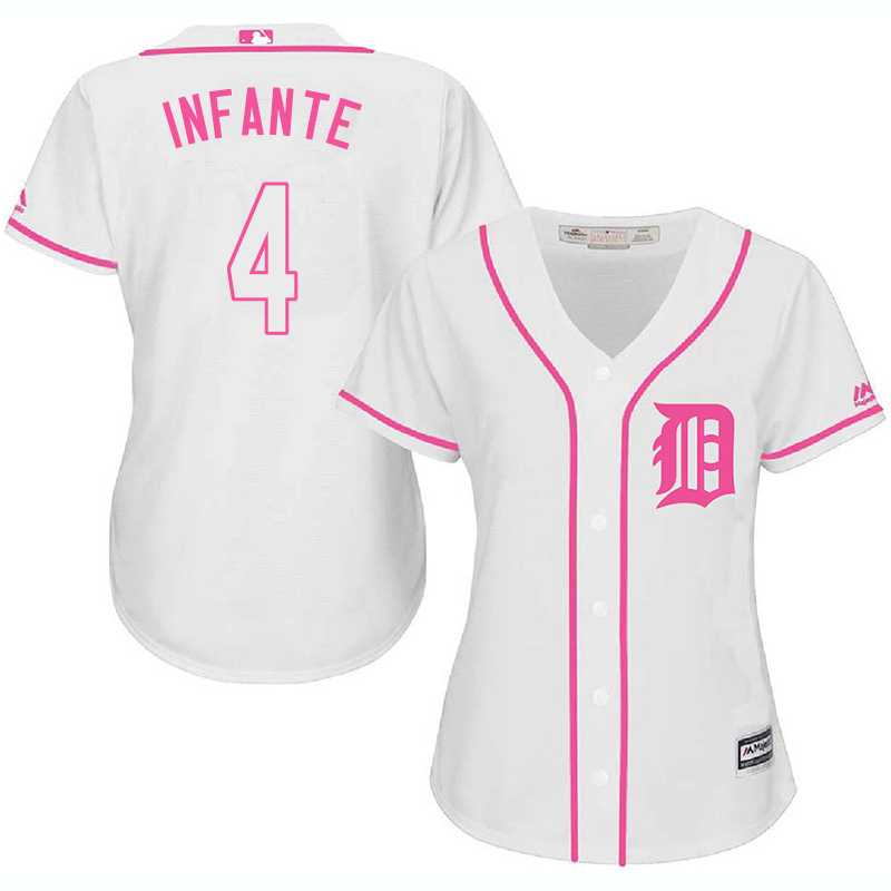 Women Detroit Tigers #4 Omar Infante White Pink New Cool Base Jersey JiaSu,We sell and wholesale Women Detroit Tigers #4 Omar Infante White Pink New Cool Base Jersey JiaSu on line form chian!