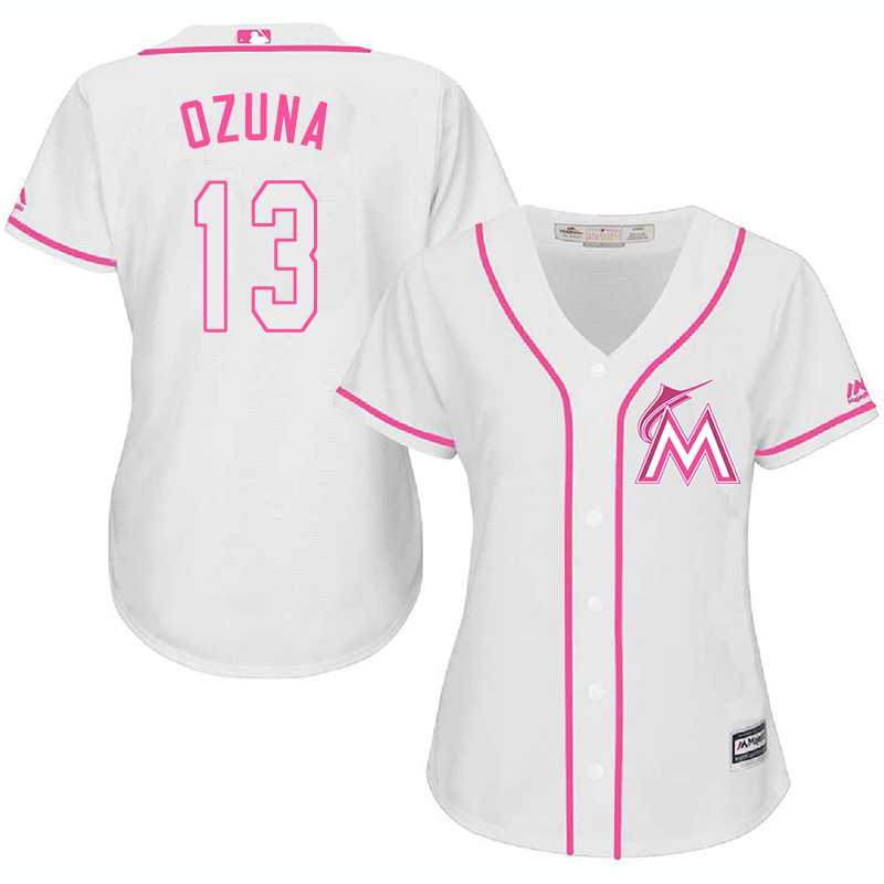 Women Miami Marlins #13 Marcell Ozuna White Pink New Cool Base Jersey JiaSu,We sell and wholesale Women Miami Marlins #13 Marcell Ozuna White Pink New Cool Base Jersey JiaSu on line form chian!