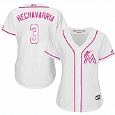 Women Miami Marlins #3 Adeiny Hechavarria White Pink New Cool Base Jersey JiaSu