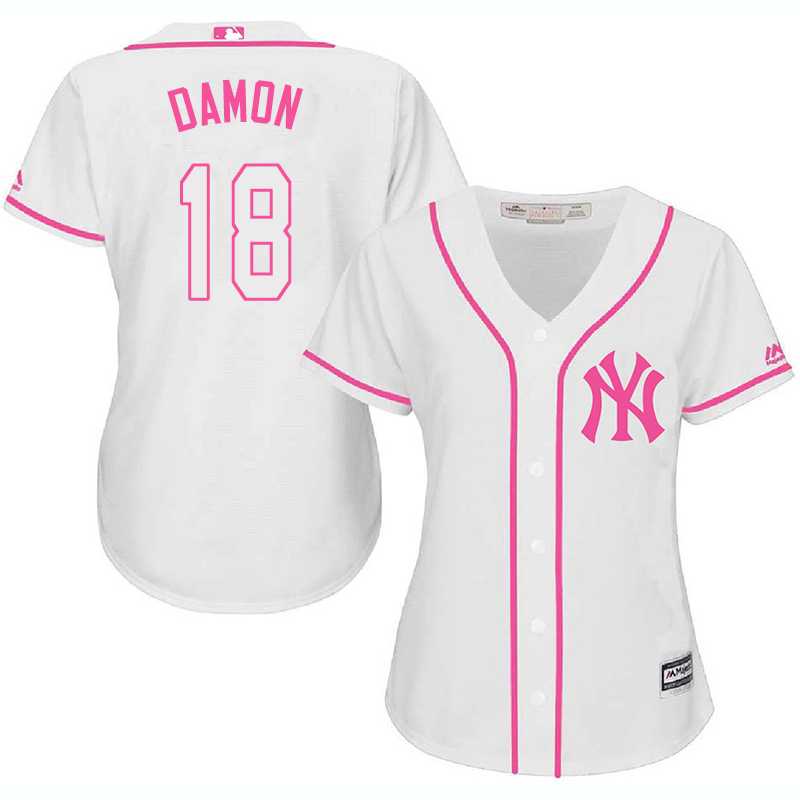Women New York Yankees #18 Johnny Damon White Pink New Cool Base Jersey JiaSu,We sell and wholesale Women New York Yankees #18 Johnny Damon White Pink New Cool Base Jersey JiaSu on line form chian!