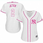 Women New York Yankees #2 Derek Jeter White Pink New Cool Base Jersey JiaSu,baseball caps,new era cap wholesale,wholesale hats