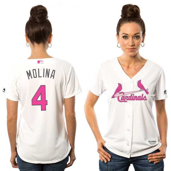 Women St. Louis Cardinals #4 Yadier Molina White Mother's Day New Cool Base Jersey JiaSu,We sell and wholesale Women St. Louis Cardinals #4 Yadier Molina White Mother's Day New Cool Base Jersey JiaSu on line form chian!