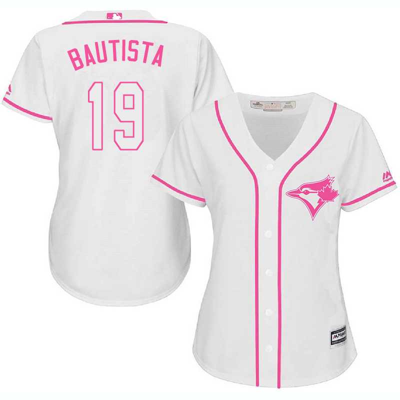 Women Toronto Blue Jays #19 Jose Bautista White Pink New Cool Base Jersey JiaSu,We sell and wholesale Women Toronto Blue Jays #19 Jose Bautista White Pink New Cool Base Jersey JiaSu on line form chian!