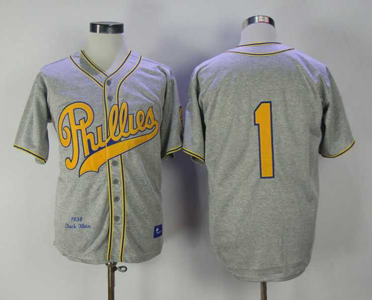 Philadelphia Phillies #1 Chuck Klein Gray 1938 Throwback Stitched Jersey,We sell and wholesale Philadelphia Phillies #1 Chuck Klein Gray 1938 Throwback Stitched Jersey on line form chian!