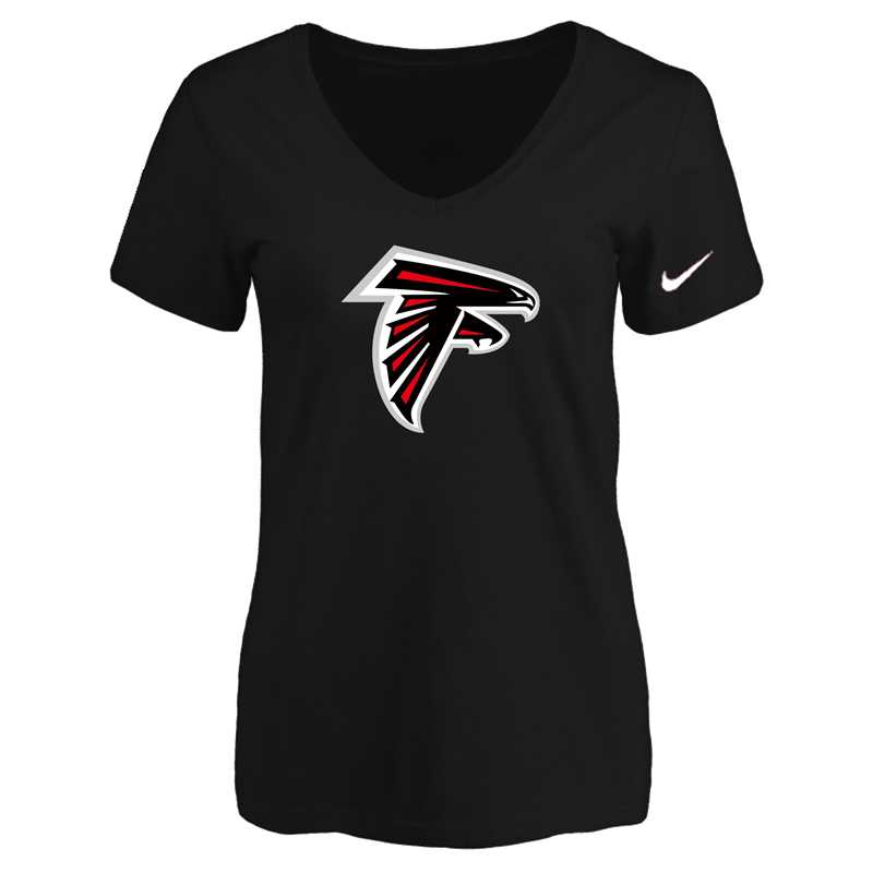 Women's Atlanta Falcons Black Logo V neck T-Shirt FengYun,We sell and wholesale Women's Atlanta Falcons Black Logo V neck T-Shirt FengYun on line form chian!
