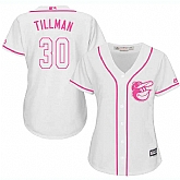 Women's Baltimore Orioles #30 Chris Tillman White Pink New Cool Base Jersey