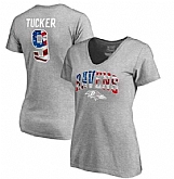 Women's Baltimore Ravens #9 Justin Tucker NFL Pro Line by Fanatics Branded Banner Wave Name & Number T Shirt Heathered Gray FengYun,baseball caps,new era cap wholesale,wholesale hats