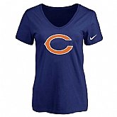 Women's Chicago Bears D.Blue Logo V neck T-Shirt FengYun