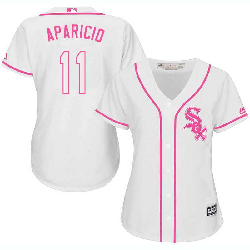 Women's Chicago White Sox #11 Luis Aparicio White Pink New Cool Base Jersey,We sell and wholesale Women's Chicago White Sox #11 Luis Aparicio White Pink New Cool Base Jersey on line form chian!
