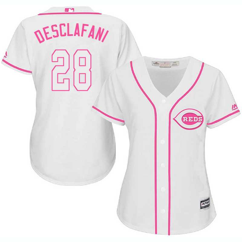 Women's Cincinnati Reds #28 Anthony Desclafani White Pink New Cool Base Jersey,We sell and wholesale Women's Cincinnati Reds #28 Anthony Desclafani White Pink New Cool Base Jersey on line form chian!