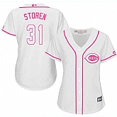 Women's Cincinnati Reds #31 Drew Storen White Pink New Cool Base Jersey,baseball caps,new era cap wholesale,wholesale hats