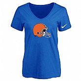Women's Cleveland Browns Blue Logo V neck T-Shirt FengYun,baseball caps,new era cap wholesale,wholesale hats