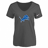 Women's Detroit Lions D.Gray Logo V neck T-Shirt FengYun,baseball caps,new era cap wholesale,wholesale hats