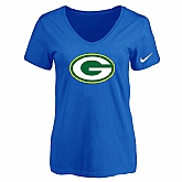 Women's Green Bay Packers Blue Logo V neck T-Shirt FengYun,baseball caps,new era cap wholesale,wholesale hats