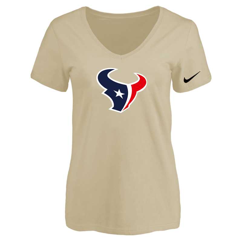 Women's Houston Texans Beige Logo V neck T-Shirt FengYun,We sell and wholesale Women's Houston Texans Beige Logo V neck T-Shirt FengYun on line form chian!