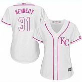 Women's Kansas City Royals #31 Ian Kennedy White Pink New Cool Base Jersey,baseball caps,new era cap wholesale,wholesale hats