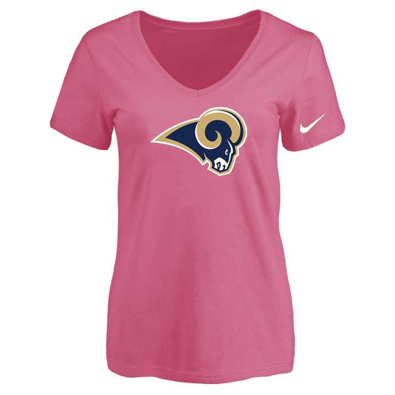 Women's Los Angeles Rams Pink Logo V neck T-Shirt FengYun,We sell and wholesale Women's Los Angeles Rams Pink Logo V neck T-Shirt FengYun on line form chian!
