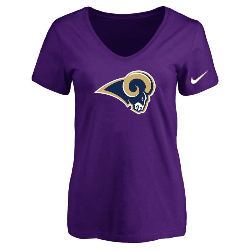 Women's Los Angeles Rams Purple Logo V neck T-Shirt FengYun,We sell and wholesale Women's Los Angeles Rams Purple Logo V neck T-Shirt FengYun on line form chian!