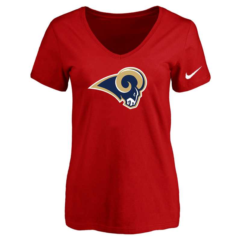 Women's Los Angeles Rams Red Logo V neck T-Shirt FengYun,We sell and wholesale Women's Los Angeles Rams Red Logo V neck T-Shirt FengYun on line form chian!