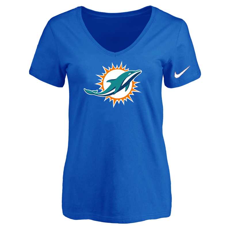 Women's Miami Dolphins Blue Logo V neck T-Shirt FengYun,We sell and wholesale Women's Miami Dolphins Blue Logo V neck T-Shirt FengYun on line form chian!