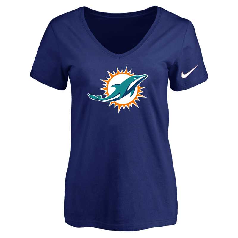 Women's Miami Dolphins D.Blue Logo V neck T-Shirt FengYun,We sell and wholesale Women's Miami Dolphins D.Blue Logo V neck T-Shirt FengYun on line form chian!