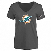 Women's Miami Dolphins D.Gray Logo V neck T-Shirt FengYun,baseball caps,new era cap wholesale,wholesale hats