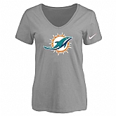 Women's Miami Dolphins L.Gray Logo V neck T-Shirt FengYun,baseball caps,new era cap wholesale,wholesale hats