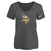 Women's Minnesota Vikings D.Gray Logo V neck T-Shirt FengYun,baseball caps,new era cap wholesale,wholesale hats
