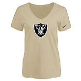 Women's Oakland Raiders Beige Logo V neck T-Shirt FengYun,baseball caps,new era cap wholesale,wholesale hats