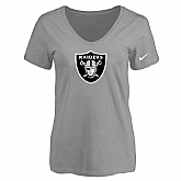 Women's Oakland Raiders L.Gray Logo V neck T-Shirt FengYun,baseball caps,new era cap wholesale,wholesale hats