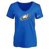 Women's Philadelphia Eagles Blue Logo V neck T-Shirt FengYun,baseball caps,new era cap wholesale,wholesale hats