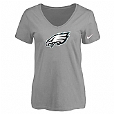 Women's Philadelphia Eagles L.Gray Logo V neck T-Shirt FengYun,baseball caps,new era cap wholesale,wholesale hats