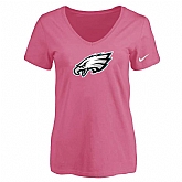 Women's Philadelphia Eagles Pink Logo V neck T-Shirt FengYun,baseball caps,new era cap wholesale,wholesale hats