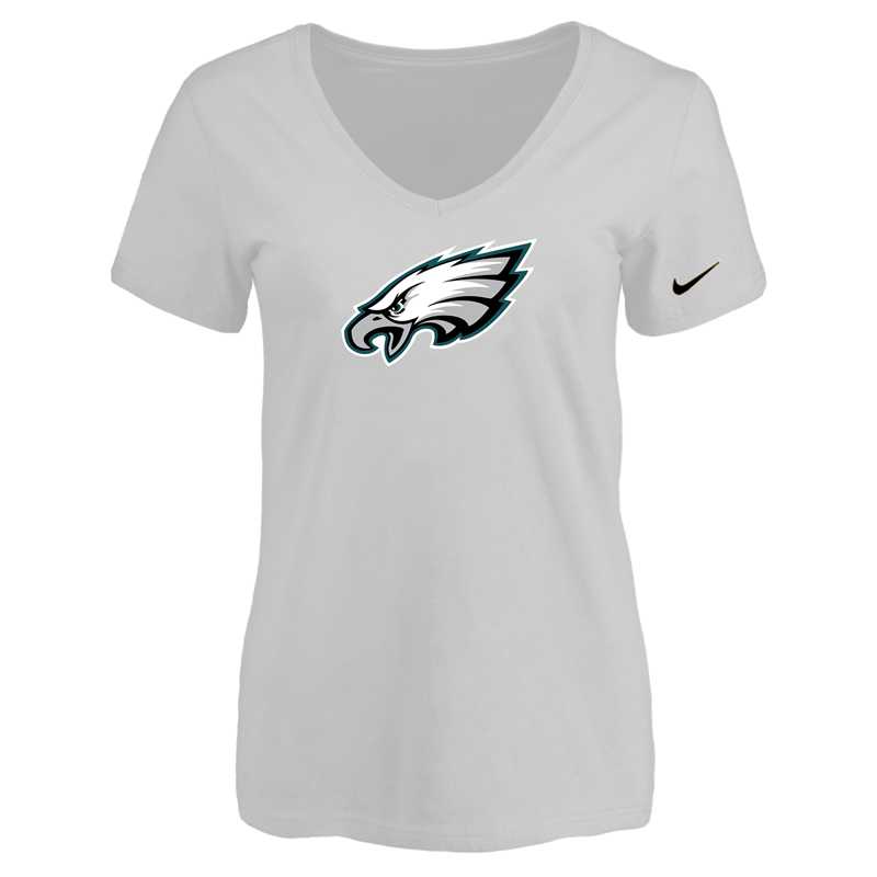 Women's Philadelphia Eagles White Logo V neck T-Shirt FengYun,We sell and wholesale Women's Philadelphia Eagles White Logo V neck T-Shirt FengYun on line form chian!