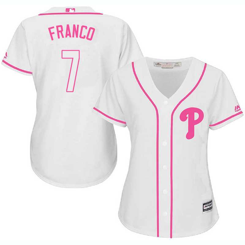 Women's Philadelphia Phillies #7 Maikel Franco White Pink New Cool Base Jersey,We sell and wholesale Women's Philadelphia Phillies #7 Maikel Franco White Pink New Cool Base Jersey on line form chian!