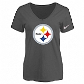 Women's Pittsburgh Steelers D.Gray Logo V neck T-Shirt FengYun,baseball caps,new era cap wholesale,wholesale hats