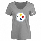 Women's Pittsburgh Steelers L.Gray Logo V neck T-Shirt FengYun