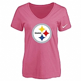 Women's Pittsburgh Steelers Pink Logo V neck T-Shirt FengYun,baseball caps,new era cap wholesale,wholesale hats