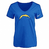 Women's San Diego Chargers Blue Logo V neck T-Shirt FengYun,baseball caps,new era cap wholesale,wholesale hats
