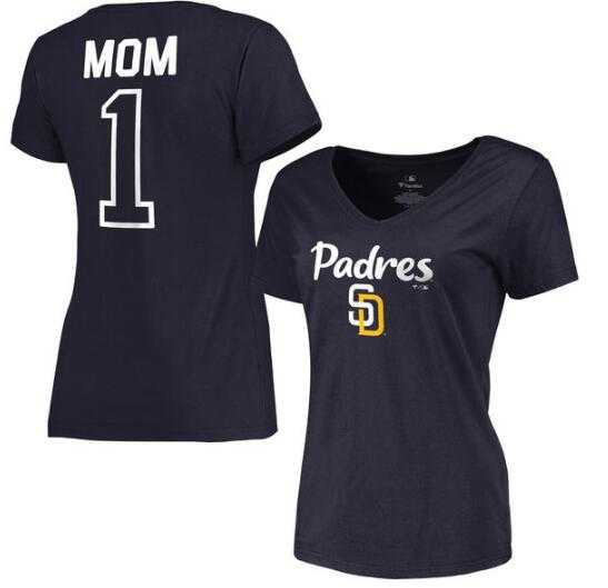 Women's San Diego Padres 2017 Mother's Day #1 Mom V-Neck T-Shirt - Navy FengYun,We sell and wholesale Women's San Diego Padres 2017 Mother's Day #1 Mom V-Neck T-Shirt - Navy FengYun on line form chian!