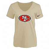 Women's San Francisco 49ers Beige Logo V neck T-Shirt FengYun,baseball caps,new era cap wholesale,wholesale hats