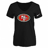 Women's San Francisco 49ers Black Logo V neck T-Shirt FengYun,baseball caps,new era cap wholesale,wholesale hats