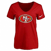 Women's San Francisco 49ers Red Logo V neck T-Shirt FengYun,baseball caps,new era cap wholesale,wholesale hats