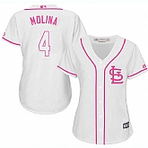 Women's St. Louis Cardinals #4 Yadier Molina White Pink New Cool Base Jersey