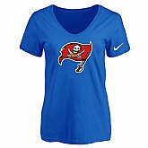 Women's Tampa Bay Buccaneers Blue Logo V neck T-Shirt FengYun,baseball caps,new era cap wholesale,wholesale hats