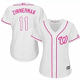Women's Washington Nationals #11 Ryan Zimmerman White Pink New Cool Base Jersey,baseball caps,new era cap wholesale,wholesale hats